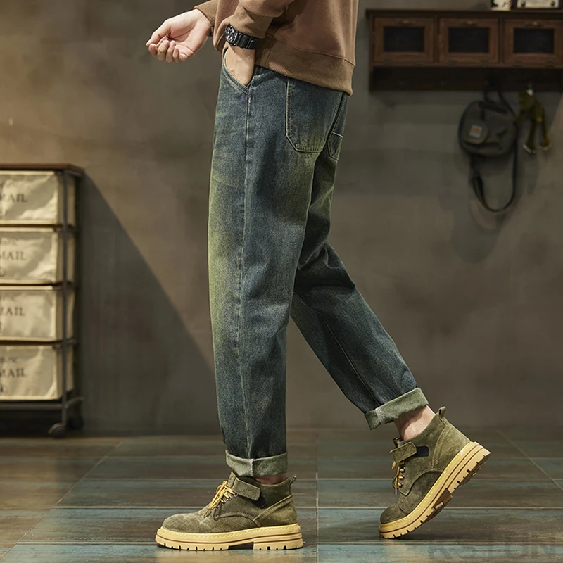 KSTUN 2024 мужские джинсы в стиле ретро синие шаровары свободный крой винтажная
