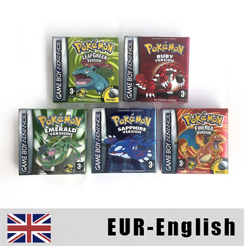 Фото Высококачественная многоязычная версия игры Pokemon GBA: Leafgreen, Sapphire, Emerald, Ruby, Fire Red в металлической голографической коробке. №3