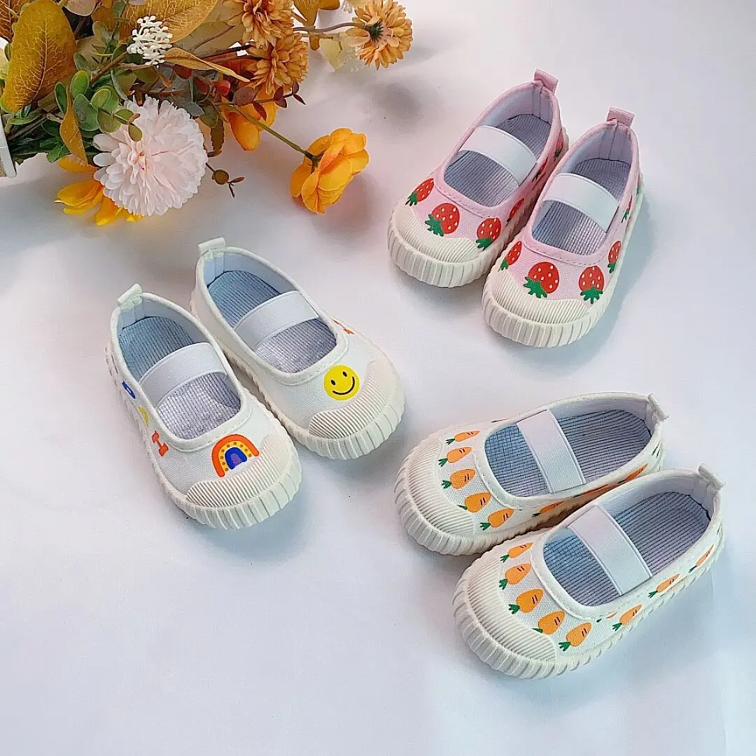 Girls' Canvas Shoes New School Dance Shoes Set Feet Comfortable Soft Bottom Small White Shoes 1 to 6 Years Old Toddler Shoe Kids