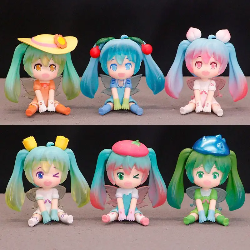 

6 Piece Hatsune Miku Figures Miku Q Version Elf Fairy Car Ornament Cake Decoration Doll Gift Toys PVC 8CM Boxed