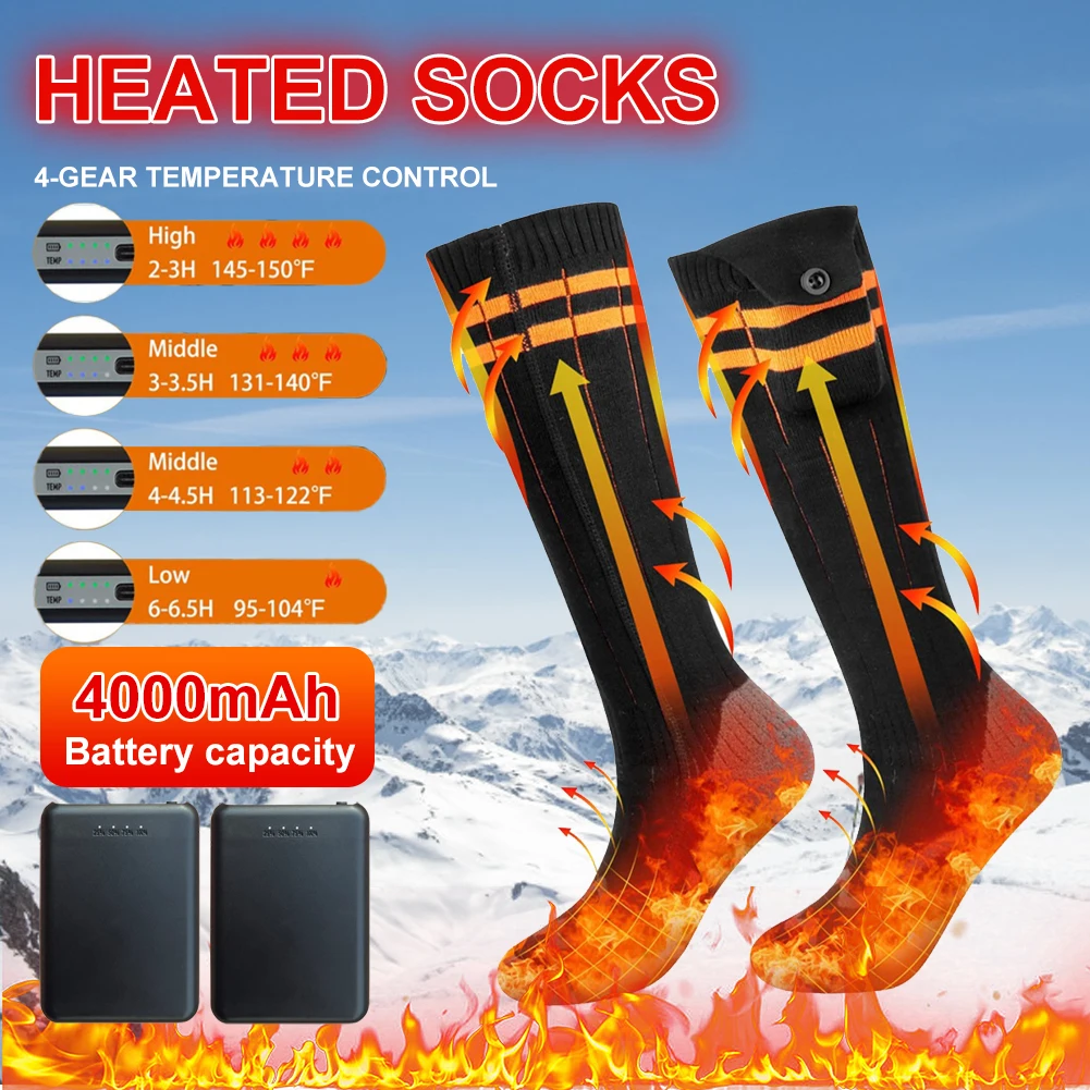 

1Pair 5000mAh Electric Heating Socks Rechargeable Winter Foot Thermal Socks Men Women Heated Socks For Outdoor Hiking Camping