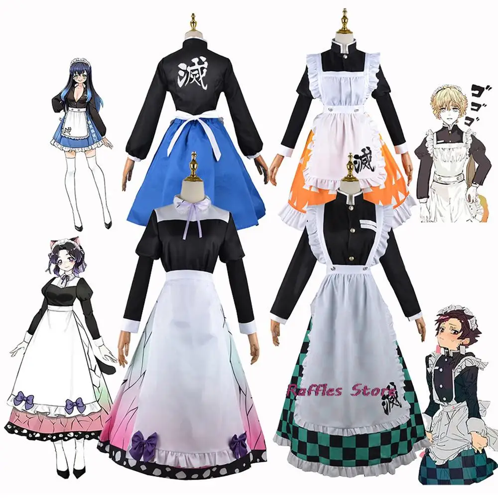 

Kochou Shinobu Hashibira Inosuke Kamado Tanjirou Cosplay Costume Anime Demon Slayer Kimetsu No Yaiba Kisatsutai Sexy Maid Suit