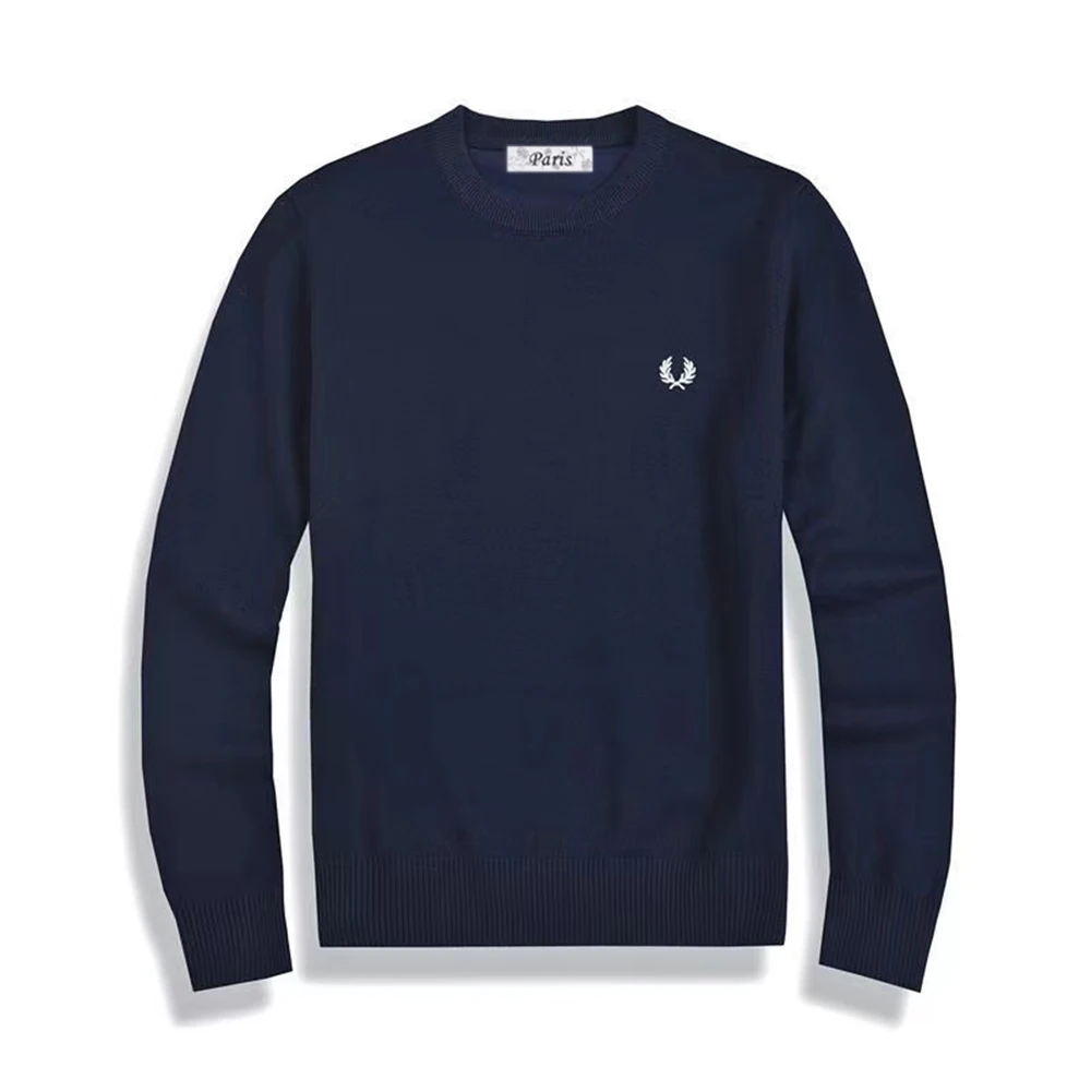 

Мужской Однотонный свитер с вышивкой пшеницы, с круглым вырезом