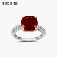 gems beauty 925 sterling silver gemstone candy rings 1010mm cushion natural red agate statement ring for women fine jewelry