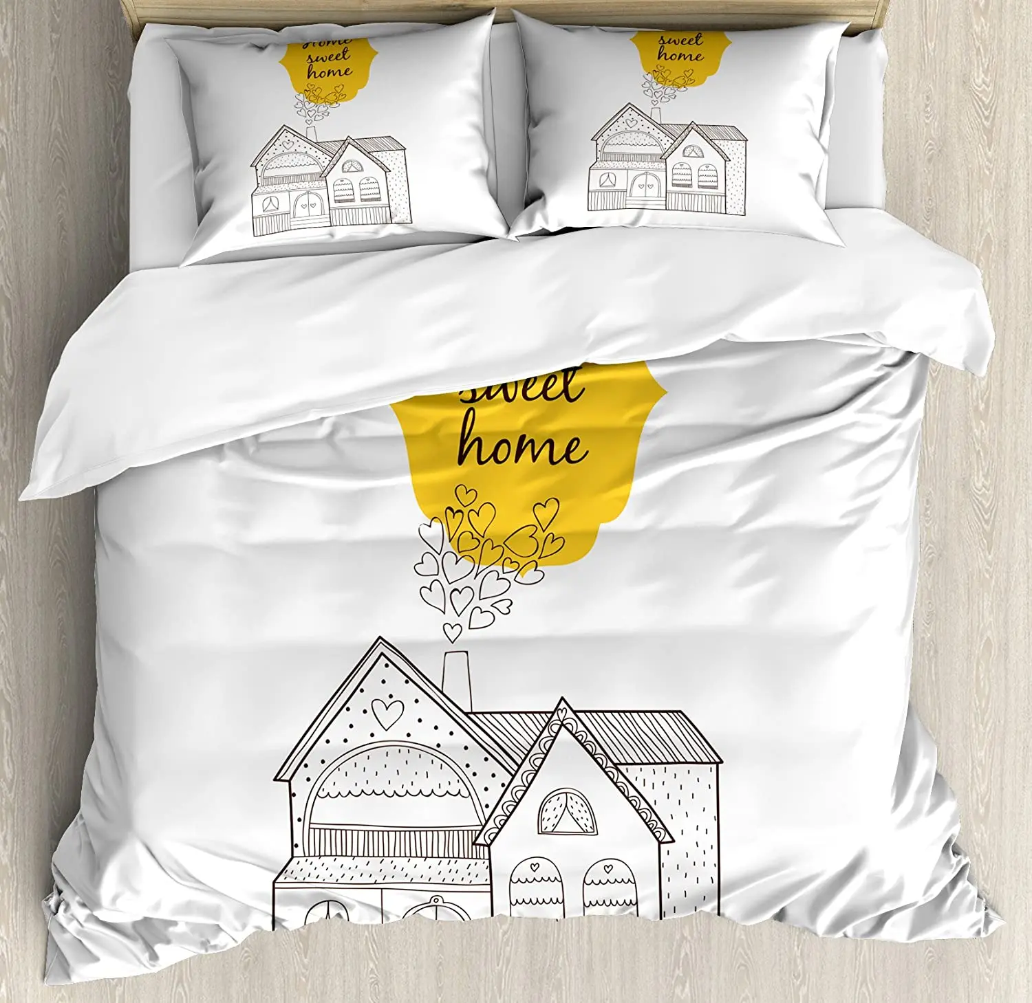 

Home Sweet Home Bedding Set Village House with Dots Lines a 3pcs Duvet Cover Set Bed Set Quilt Cover Pillow Case Comforter Cover