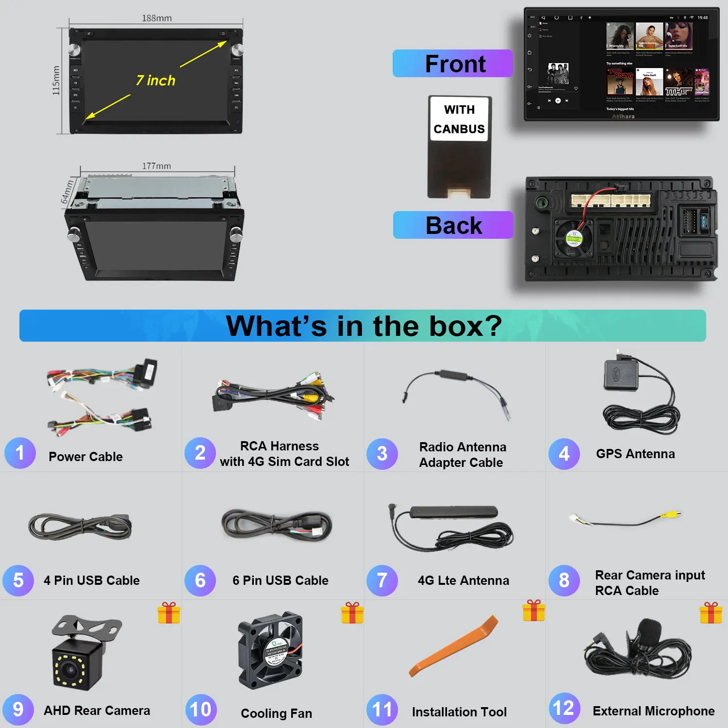 Atihara 7-дюймовый Android автомобильный радиоприемник для VW Transport (T4/T5) 1998-2009 Carplay Auto 2Din 4G