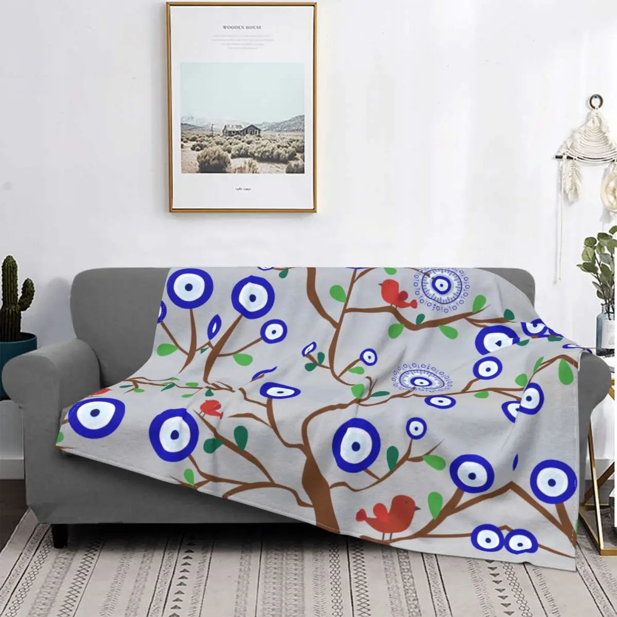 

Warm Flannel Nazar Boho Charm Throw Blankets for Bedroom Sofa Home Bedspread Fleece Soft Turkish Boho Evil Eye Amulet Blanket