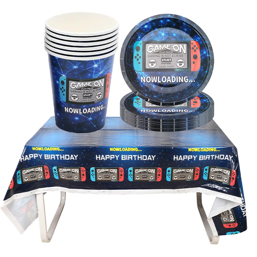 

Video Game on Party Tablecloth plastic table cover Game Cups Plates table cover decor boys Game Theme Birthday Party supplies