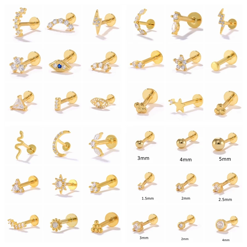 

CANNER 1Pair Eye Moon Stars Earring For Women White Zircon 925 Sterling Silver Flat Back Piercing Stud Earring Pendiente Jewelry