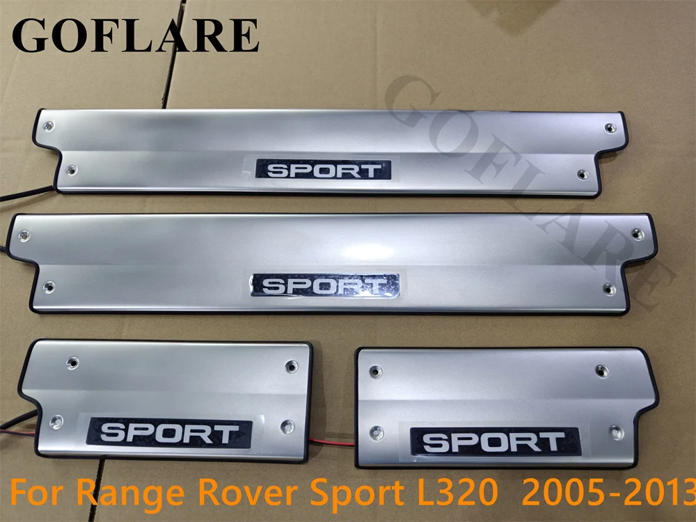 

освещенный Накладки на внутренние пороги дверей For Range Rover Sport L320 2005 2006 2007 2008 2009 2010 2011 2012 2013 Со светом внутренних салона передние задние штатная установка блицовки порогов внутренних салона