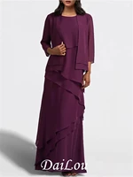 mother of the bride dress elegant wrap included jewel neck floor length chiffon sleeveless with cascading ruffles solid color