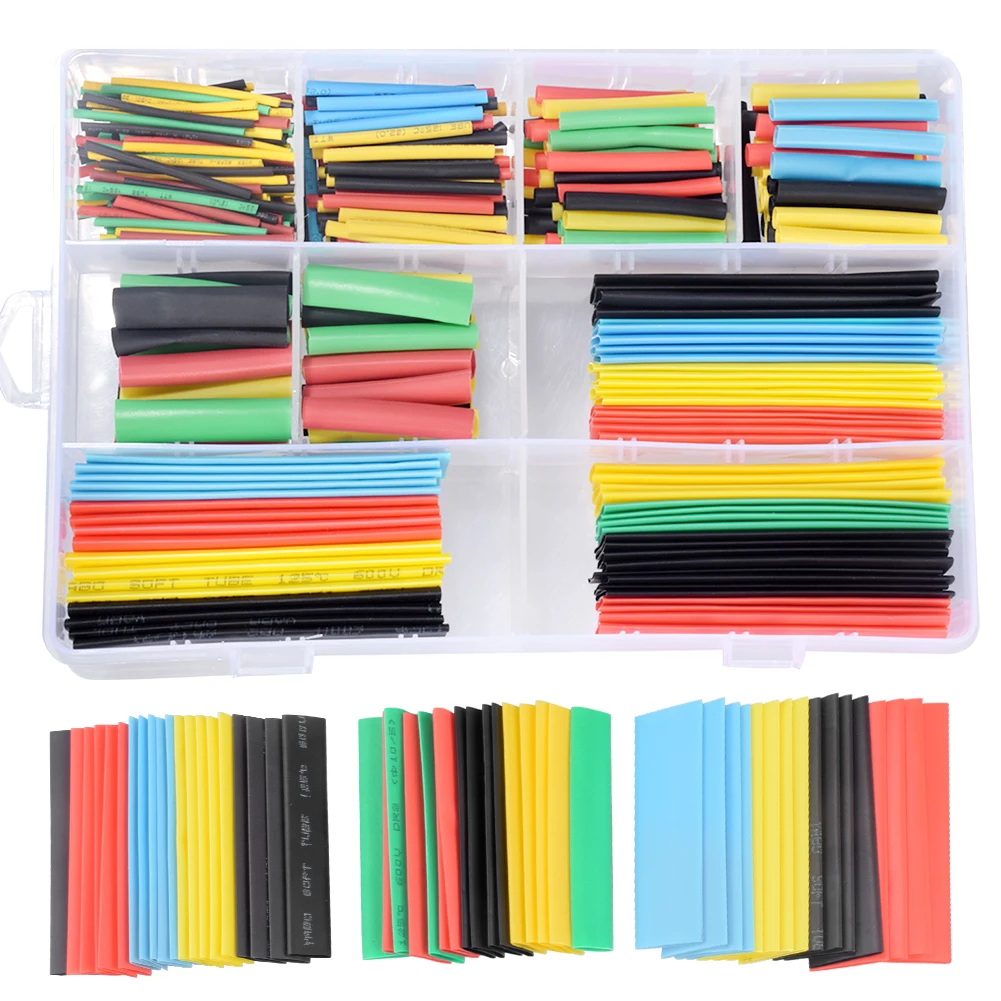 

127/328/530pc Polyolefin Insulation Sleeving Cable Wire Heatshrink Assorted Tube Kit Heat Shrink 2:1 Tubing Electrical Shrinking