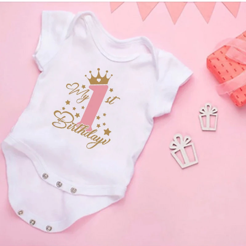 My 1st Birthday Newborn Summer Romper Infant Body Toddler Short Princess Sleeve Jumpsuit Baby Girl Birthday Party Outfit Clothes