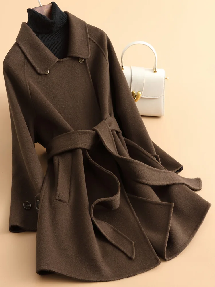 Осень-зима 2023 новое высококачественное двустороннее кашемировое пальто средней