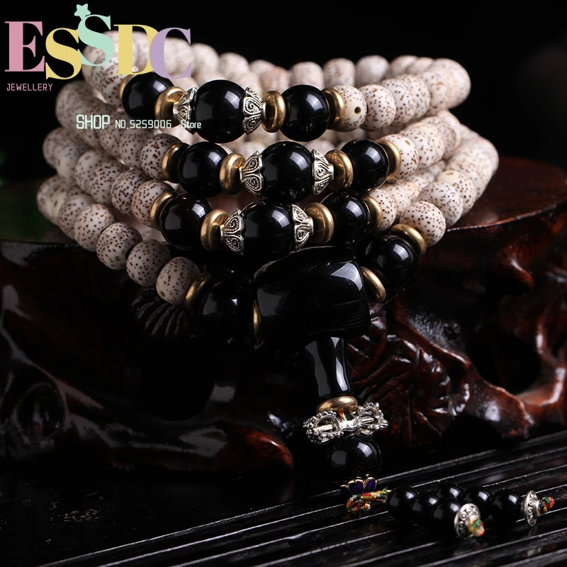 

Wholesale Natural Xingyue Bodhi 108 Buddhist Bead Necklace Ethnic Style Rosary Bracelet Black Agate Accessories