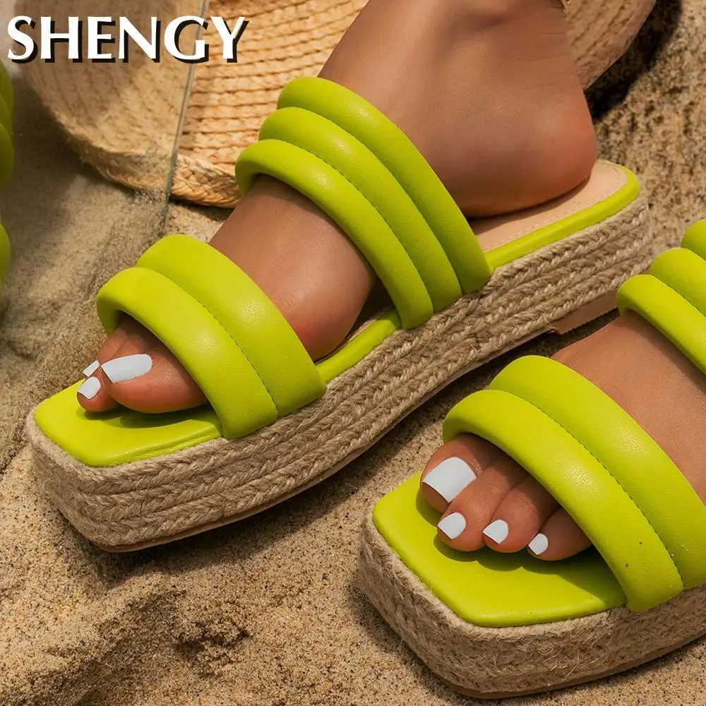 Женские сандалии без застежки повседневные пляжные шлепанцы на платформе с