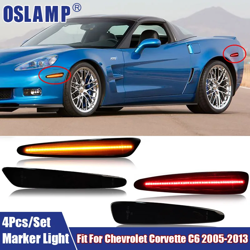 

4Pcs/Sets Front Rear LED Side Marker Lights Car Accessories LED Turn Signal Signal Lamp Fit For Chevrolet Corvette C6 2005-2013