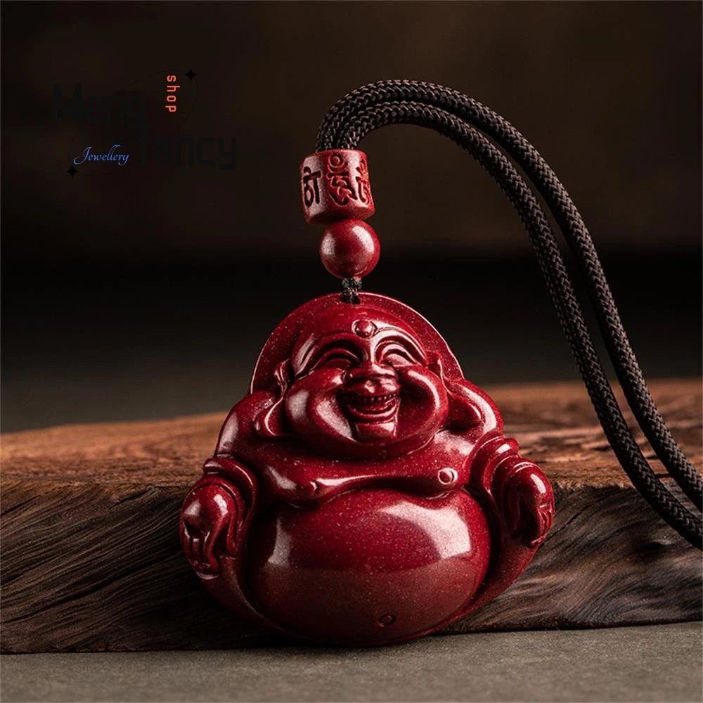 

Natural Cinnabar Purple Gold Maitreya Buddha Pendant Engraver Fine Jewelry Charms Amulets Mascots Fashion Gifts Women Necklace