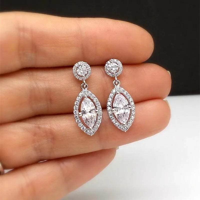 

New Chic Marquise Cubic Zirconia Dangle Earrings for Women Fashion Luxury Bride Wedding Earrings Good Quality Ear Jewelry