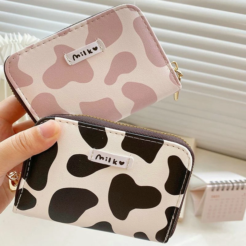Women New Fashion Wallet Pu Leather Cartoon Cow Cattle Short Ladies Multi-Card Slot Coin Purses Student Cute Triple Fold Wallet