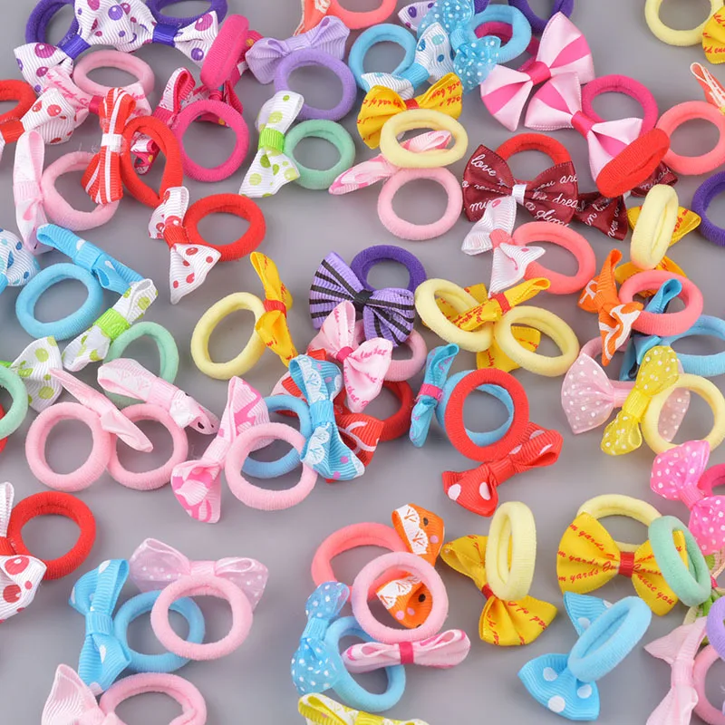 

20Pcs ] Children's Rubber Band Elastic Good Flower Baby Hair Ring Little Girl Mesh Bow Head Rope Wholesale
