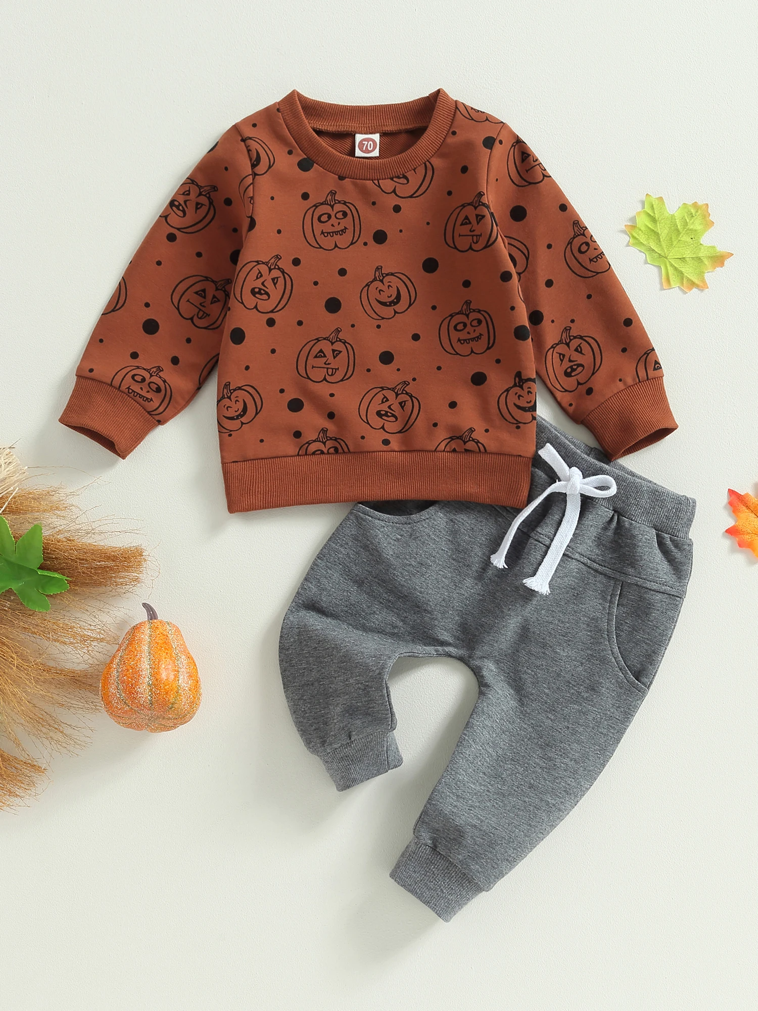 

Adorable 2-Piece Halloween Outfit for Toddler Boys Crewneck Sweatshirt and Elastic Long Pants Perfect for Fall and Winter
