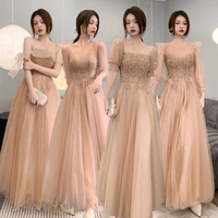 champagne bridesmaid dress fairy temperament sister group dress skirt simple embroidered bead long bridesmaid dress