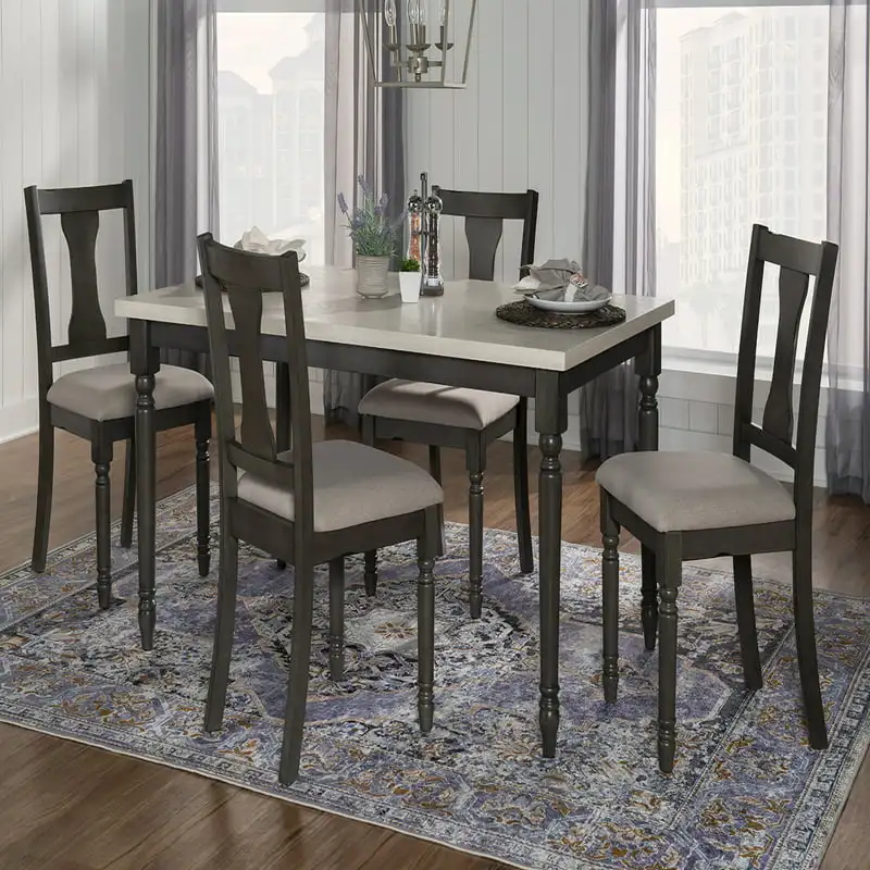 

Farmhouse 5-Piece Dining Set, Dark Gray and Smokey White