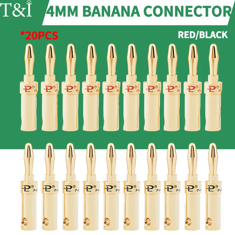 

20PCS 4mm Banana Plugs with 24K Gold-Plated Connector and Screw Lock—Suitable for Audio System, Amplifier Speaker Connections