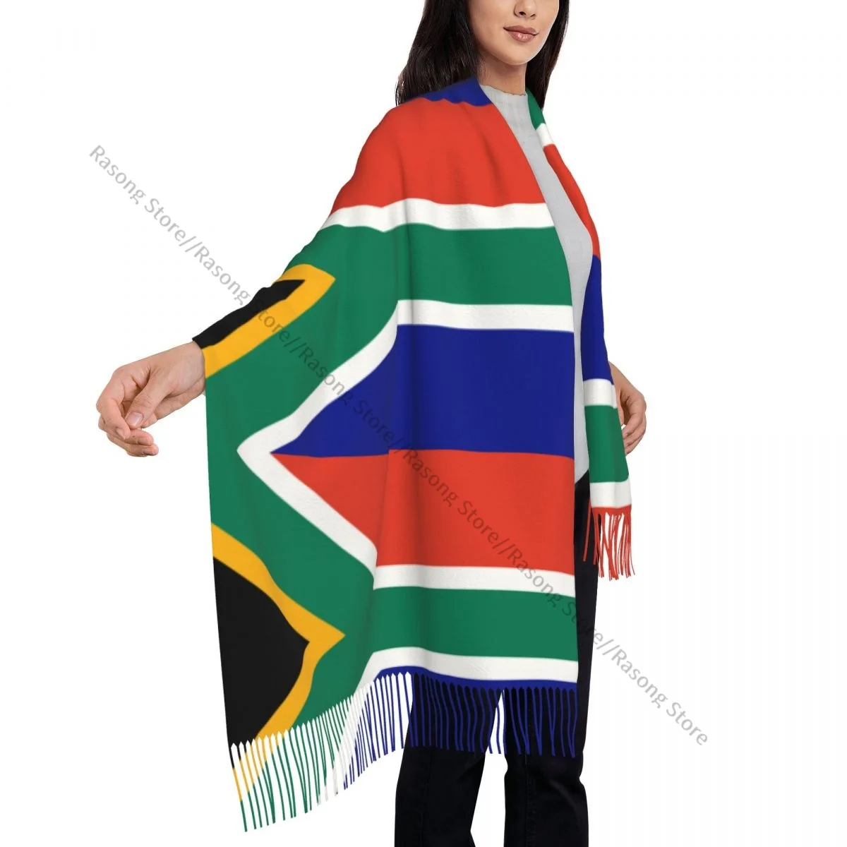 Шарф с кисточками большой размер 196*68 см зимняя теплая шаль из пашмины буфанда