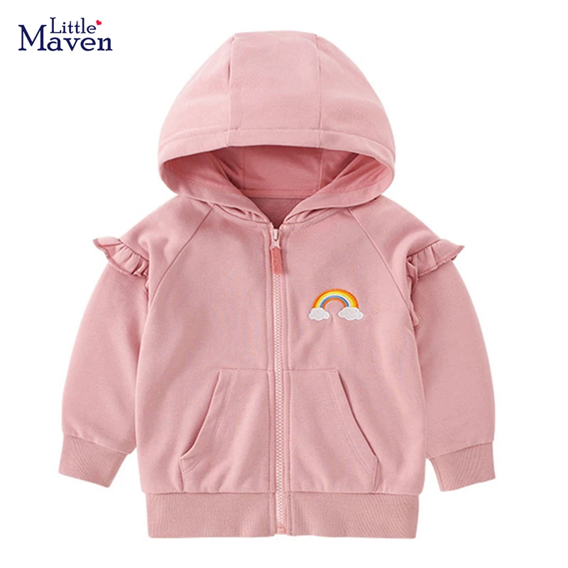 

Little maven 2022 Baby Girls Casual Clothes Pink Rainbow New Fashion Jacket Coat Spring and Autumn Hoodie for Kids 2-7 year