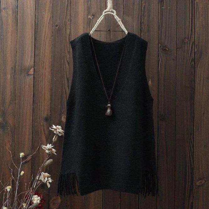 

Черный женский свитер, жилет на весну и осень, женский короткий Свободный вязаный свитер, Дамский пуловер без рукавов с V-образным вырезом, топы, женская верхняя одежда