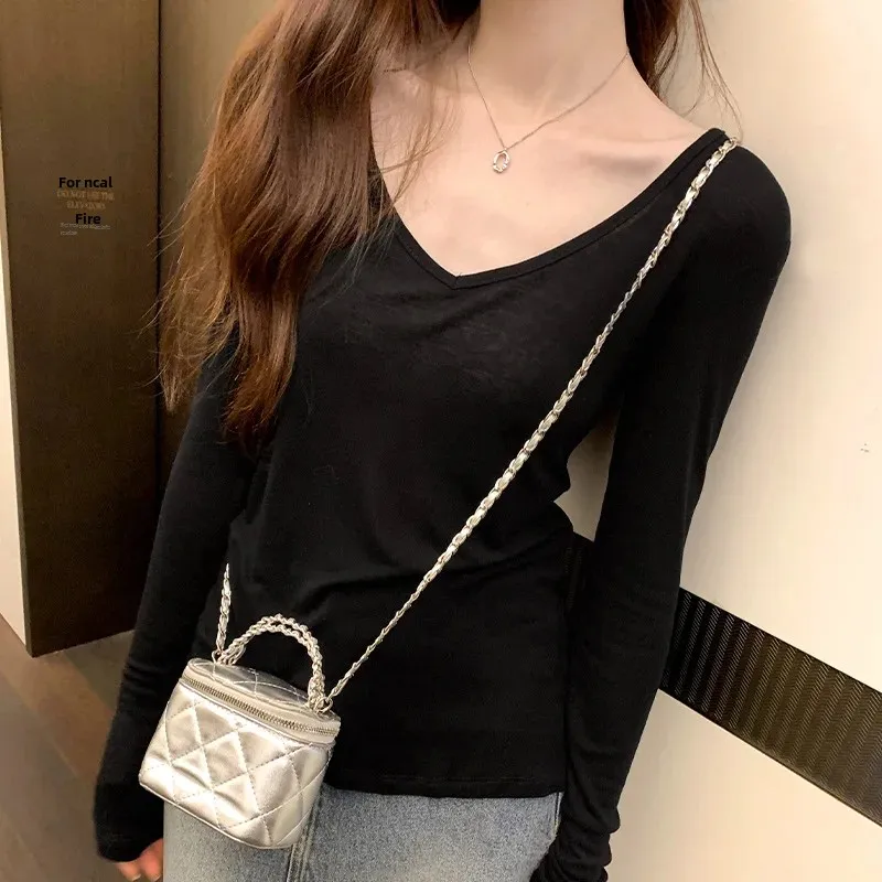 Женская ранняя осень 2024 новый утягивающий топ с v-образным вырезом и длинными