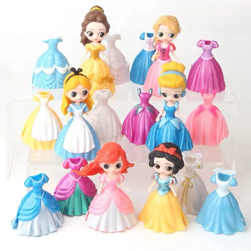 

Disney 8-13cm Cinderella Alice Princess Elsa Anna Sofia Sophia Snow White Mermaid Figure With Magic Clip Change Dress Toy Gift