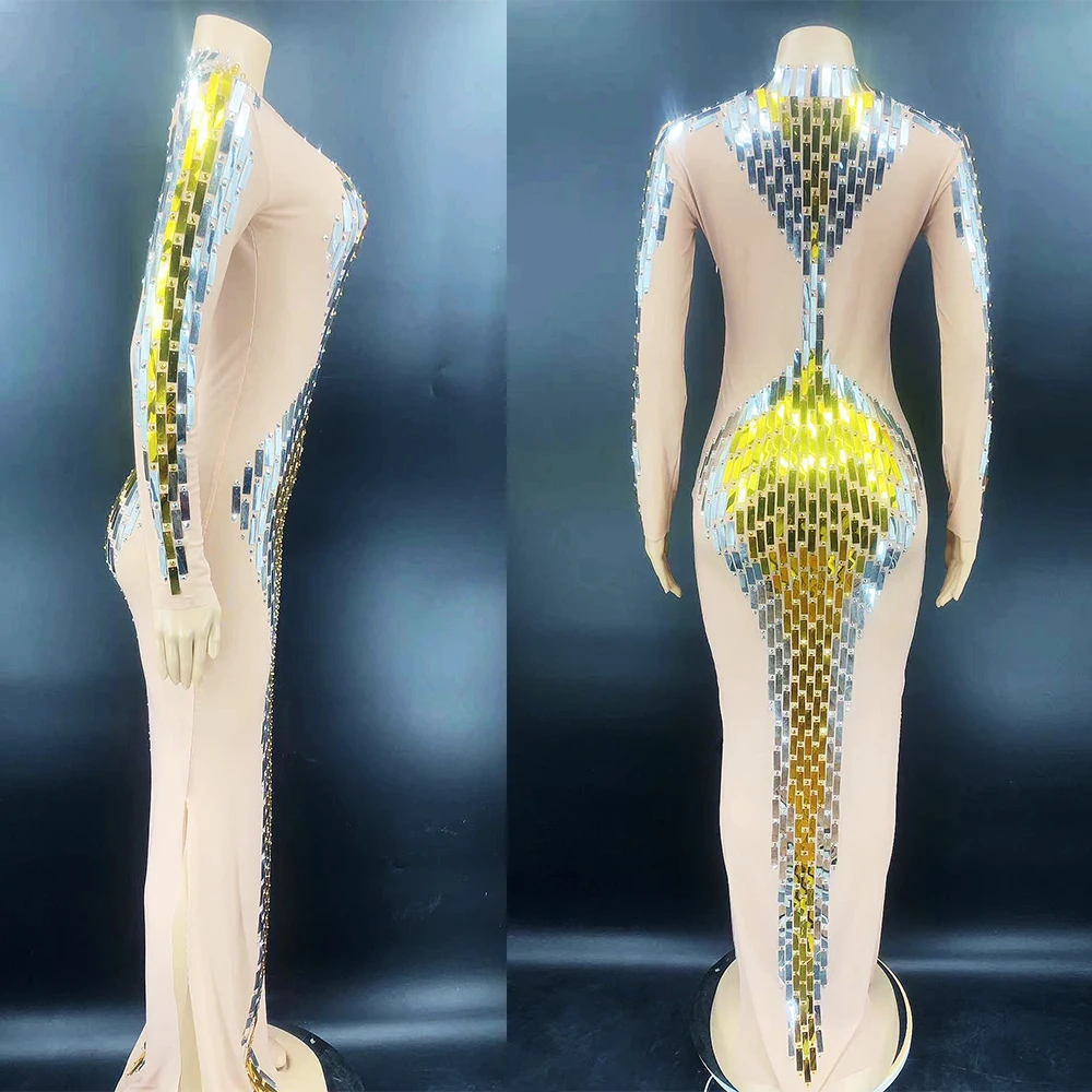 Женское блестящее платье телесного цвета с блестками сексуальное женское костюм