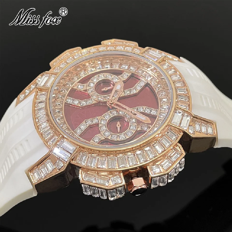 

MISSFOX Luxury Men Watches Top Brand Iced Out Diamond Fashion Quartz Wristwatch Silicone Strap Waterproof AAA Clock Reloj hombre