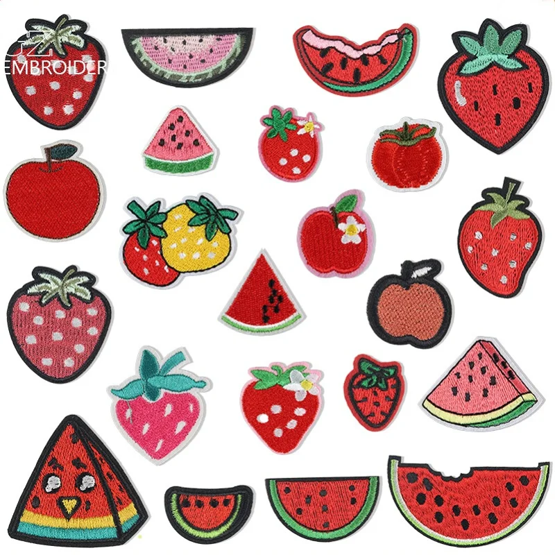 

100pcs/Lot Luxury Anime Embroidery Patch Red Fruit Strawberry Watermelon Shirt Bag Clothing Decoration Accessory Craft Applique
