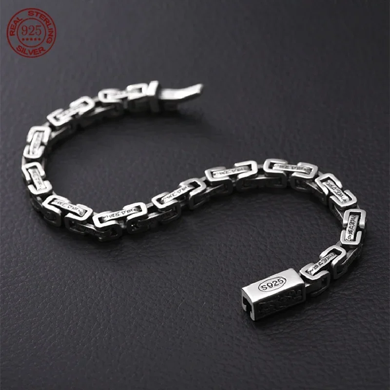 Винтажный серебряный браслет S925 в стиле панк с черепом ворона мужской хип-хоп