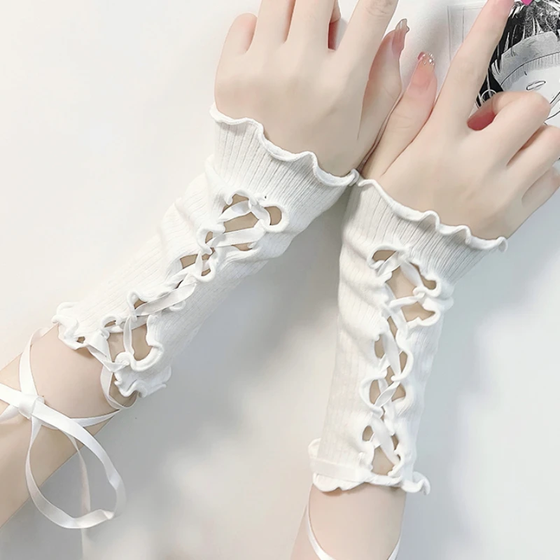 

Y2k Short Fingerless Mittens Female Anime Gloves Women Knitted Gloves Arm Warmers Japanese Goth Ankle Wrist Sleeves Harajuku