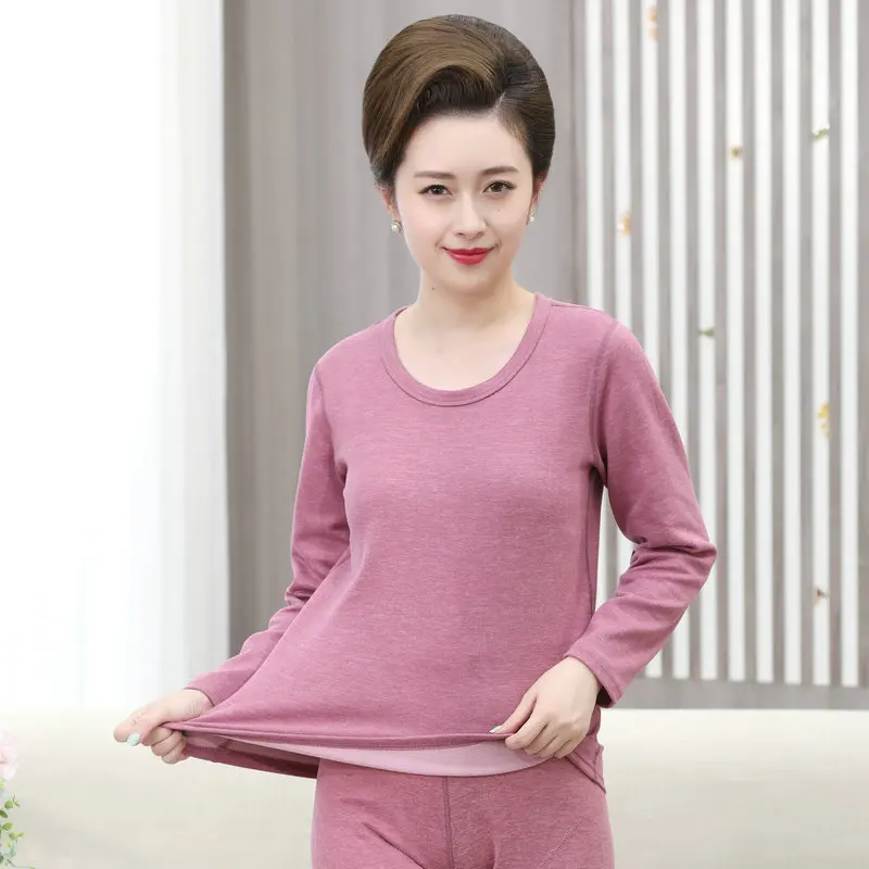 2022 Winter Women Cosy Soft Thermal Basic Top Purple Red O-Neck And Crew Neck Warm Comfort Underwear Tops