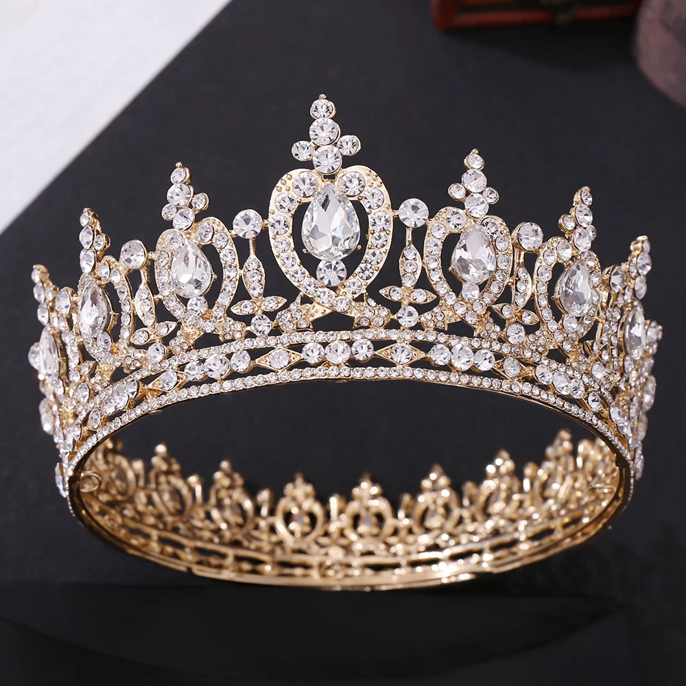 

MYFEIVO Luxury Rhinestone Crystal Round Crown Bridal Wedding Tiaras Headdress Headband Hair Jewelry Accessories HQ0944