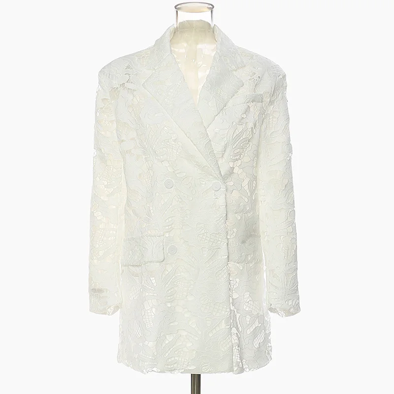

SeeBeautiful Blazer Coat Personality Sexy Perspective Lace Notched Collar Long Sleeve Women Autumn 2022 New Fashion Tide Q468