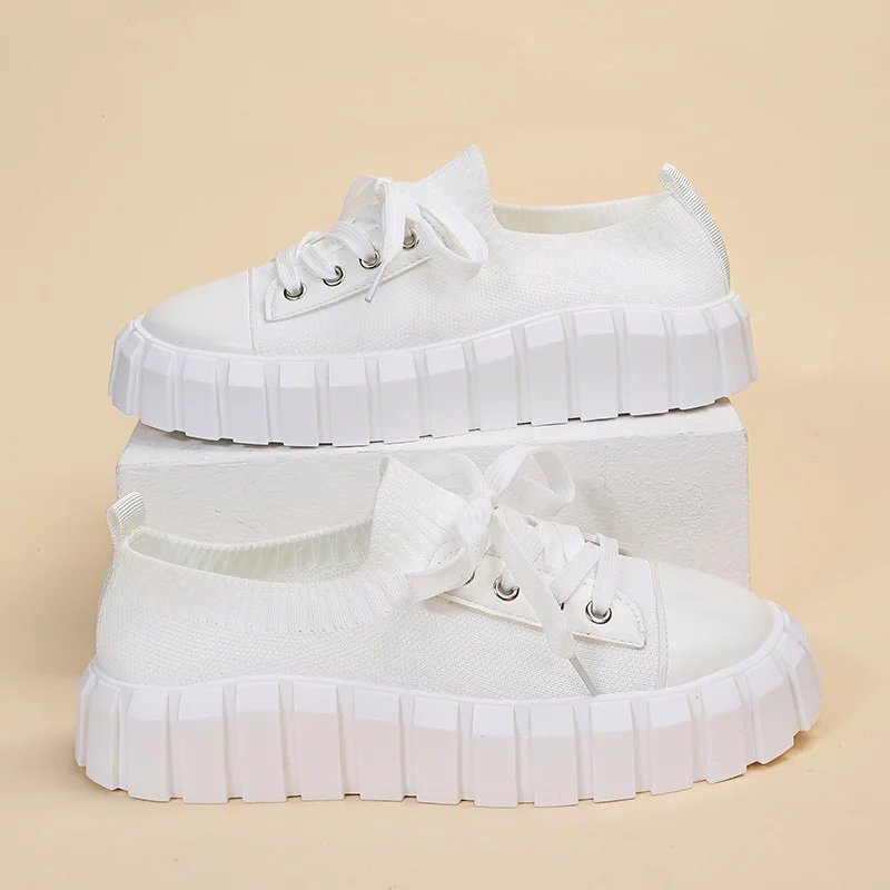 2022 New Spring Platform Sneakers Women Casual Breathable Sport Shoes Lace-up Loafers Ladies Red Sneakers Outdoor Running Shoes