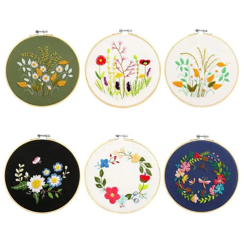 

Embroidery Starter Kit Cross Stitch Clothes with Floral Patterns Hoops Threads Instructions Tools