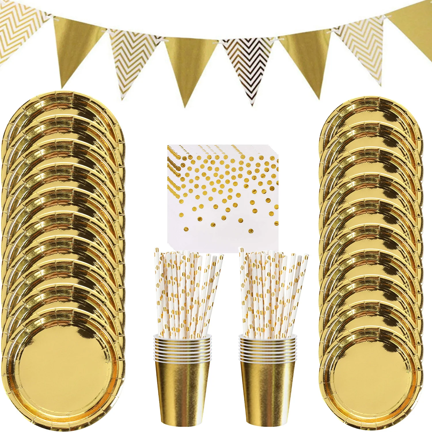 

Gold Disposable Tableware Set Birthday Party Decorations Golden Dishes Cups Napkins Adult Wedding Baby Shower Kid Party Supplies