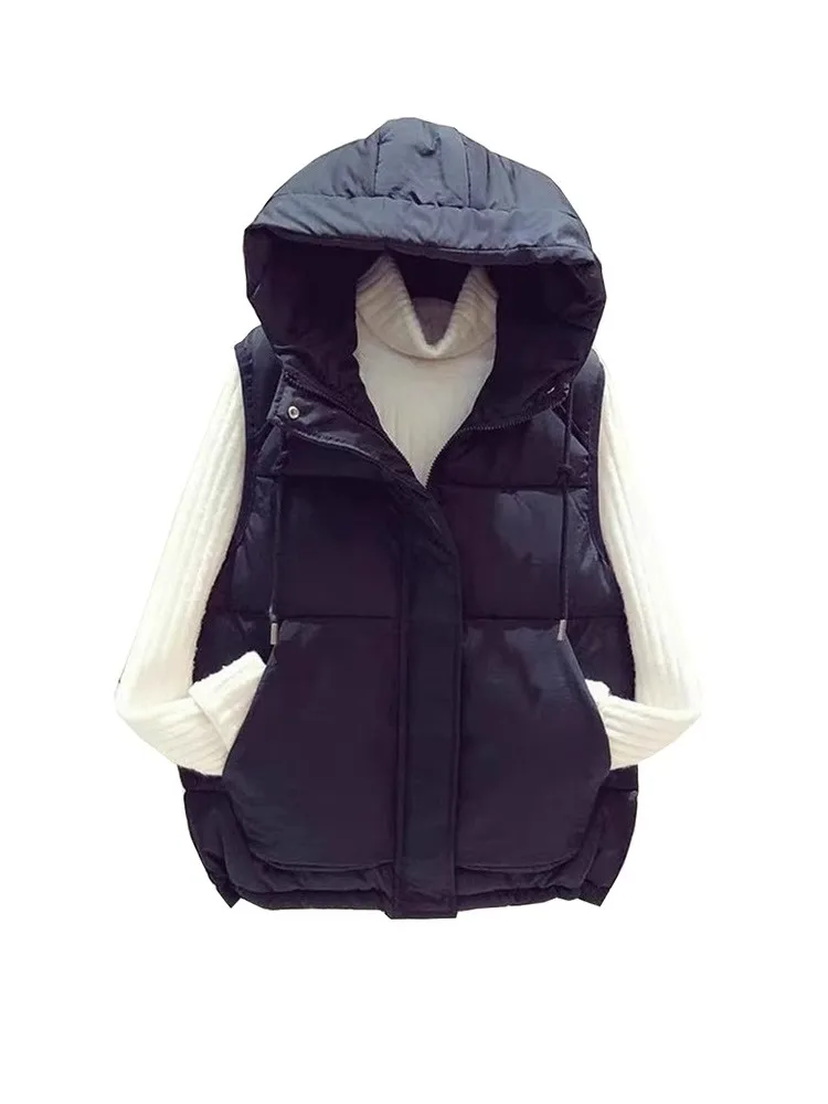 Скидка в торговом центре Большие размеры осенне-зимний пуховый жилет с капюшоном