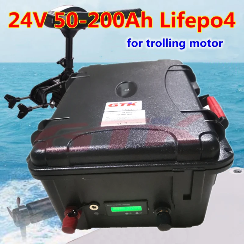 

Waterproof Lifepo4 24V 50Ah 60Ah 80Ah 100Ah 120Ah 150Ah 200Ah Lithium Battery With Bms For Trolling Motor Propeller +10A Charger