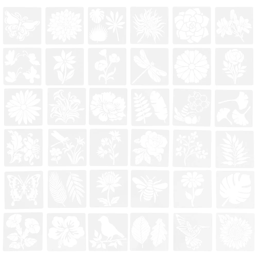 

36 Sheets Sunflower Mold Plastic Wall Stencils Hollow-out Painting Crafts Square Drawing