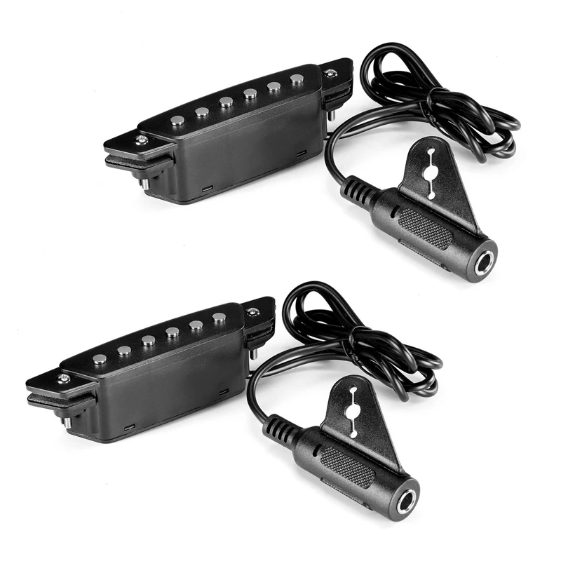 

2X SH-85 Black 6 Hole Soundhole Pickup With Active Power Strap End-Pin Jack For Acoustic Guitar