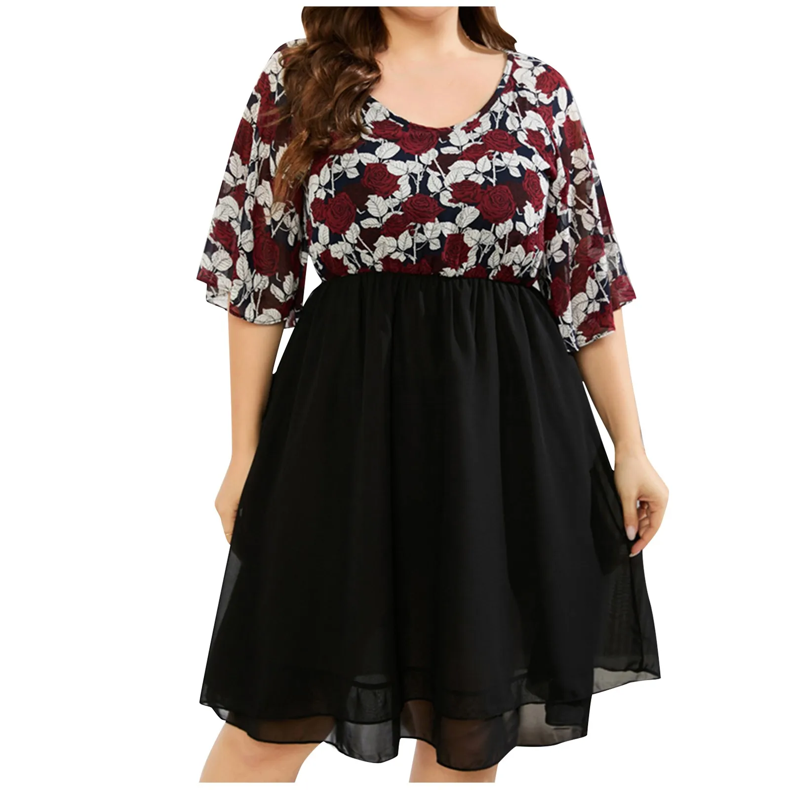 

Fashion Women'S Rose Print Short Sleeve Breathable Flowy Dress Elegant Party Dress For Women 2023 Female Clothing Long Dress